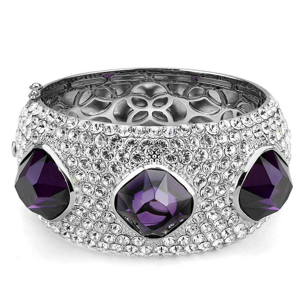 LO4330 - Rhodium Brass Bangle with AAA Grade CZ in Amethyst - Alamode - Flyclothing LLC