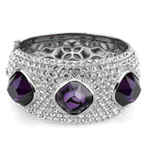 LO4330 - Rhodium Brass Bangle with AAA Grade CZ in Amethyst - Alamode - Flyclothing LLC