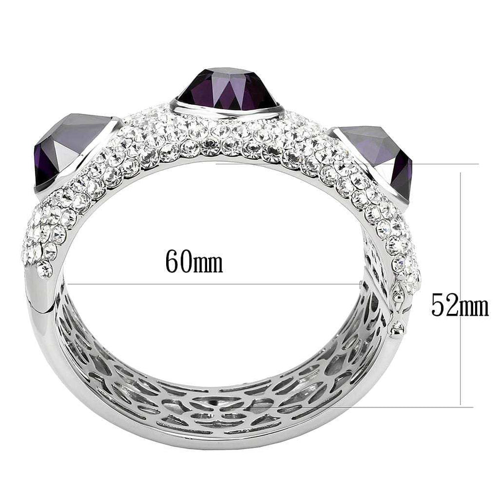 LO4330 - Rhodium Brass Bangle with AAA Grade CZ in Amethyst - Alamode - Flyclothing LLC