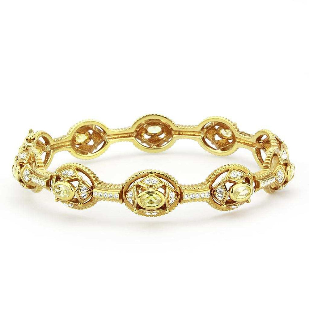 LO4335 - Gold Brass Bangle with AAA Grade CZ in Citrine Yellow - Alamode - Flyclothing LLC