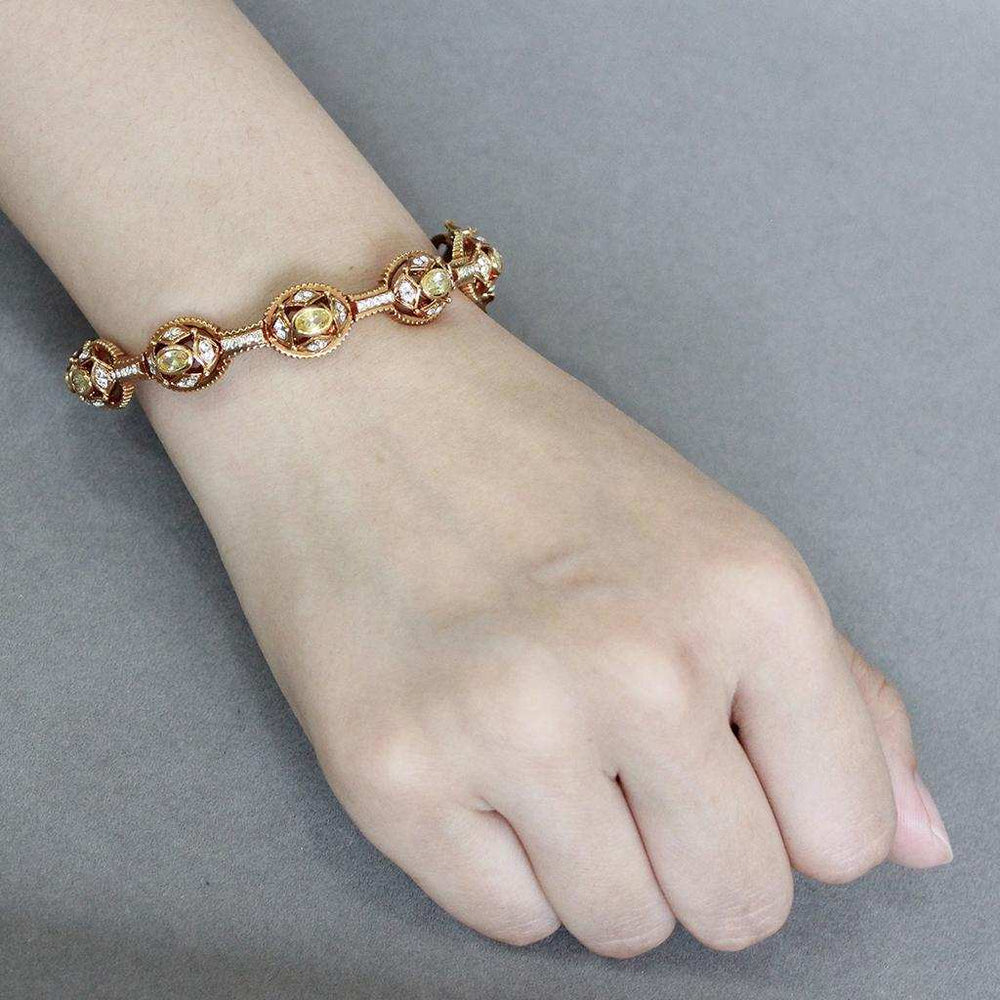 LO4335 - Gold Brass Bangle with AAA Grade CZ in Citrine Yellow - Alamode - Flyclothing LLC