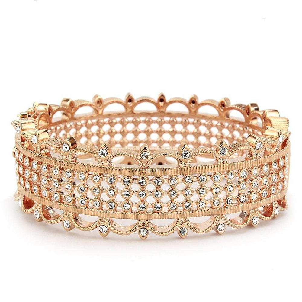 LO4344 - Rose Gold Brass Bangle with Top Grade Crystal in Clear - Alamode - Flyclothing LLC