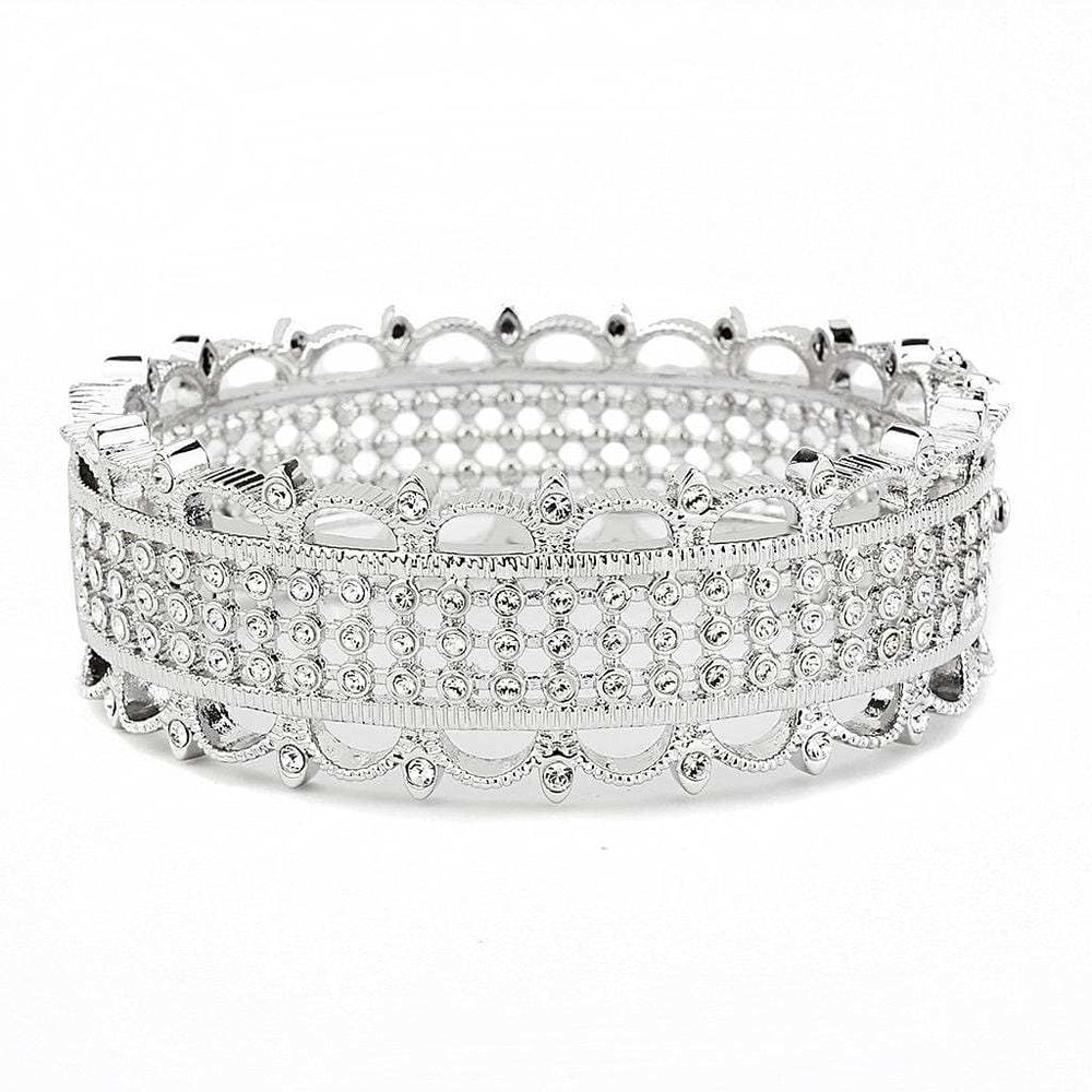 LO4346 - Rhodium Brass Bangle with Top Grade Crystal in Clear - Alamode - Flyclothing LLC