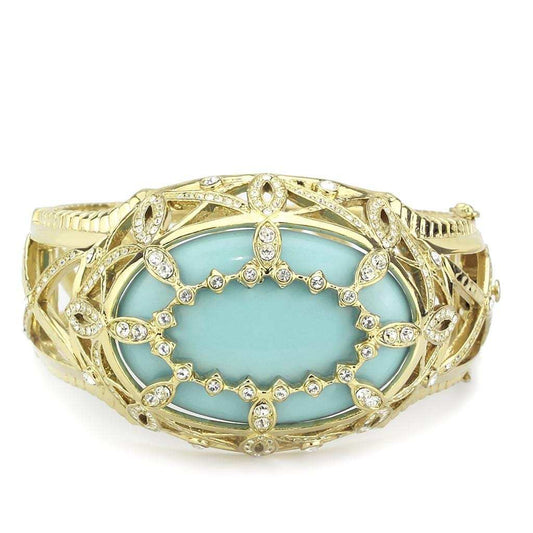 LO4348 - Gold Brass Bangle with Synthetic in Sea Blue - Alamode - Flyclothing LLC