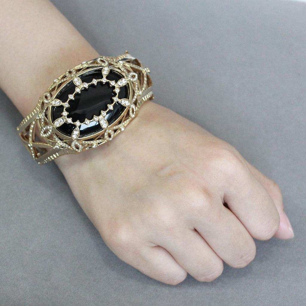 LO4349 - Gold Brass Bangle with Synthetic in Jet - Alamode - Flyclothing LLC