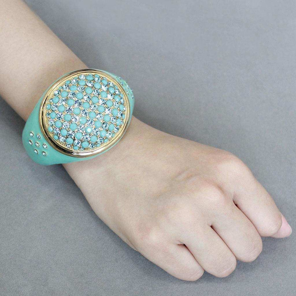 LO4350 - Gold Brass Bangle with Top Grade Crystal in Multi Color - Alamode - Flyclothing LLC