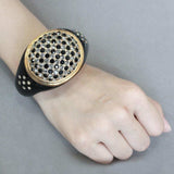 LO4352 - Gold Brass Bangle with Top Grade Crystal in Multi Color - Alamode - Flyclothing LLC