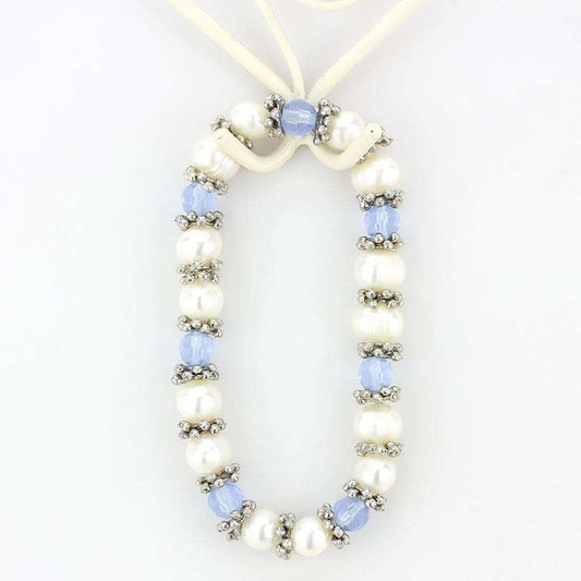 LO4652 - Antique Silver White Metal Bracelet with Synthetic Pearl in Sea Blue - Alamode - Flyclothing LLC