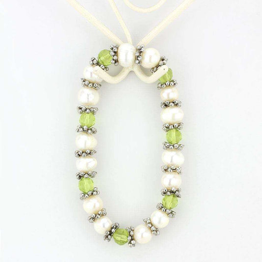 LO4653 - Antique Silver White Metal Bracelet with Synthetic Pearl in Olivine color - Alamode - Flyclothing LLC