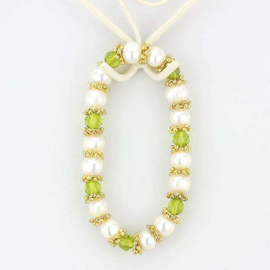 LO4656 - Antique Silver White Metal Bracelet with Synthetic Pearl in Peridot - Alamode - Flyclothing LLC