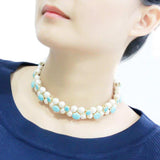 LO4661 - Gold Brass Necklace with Synthetic Glass Bead in White - Alamode - Flyclothing LLC