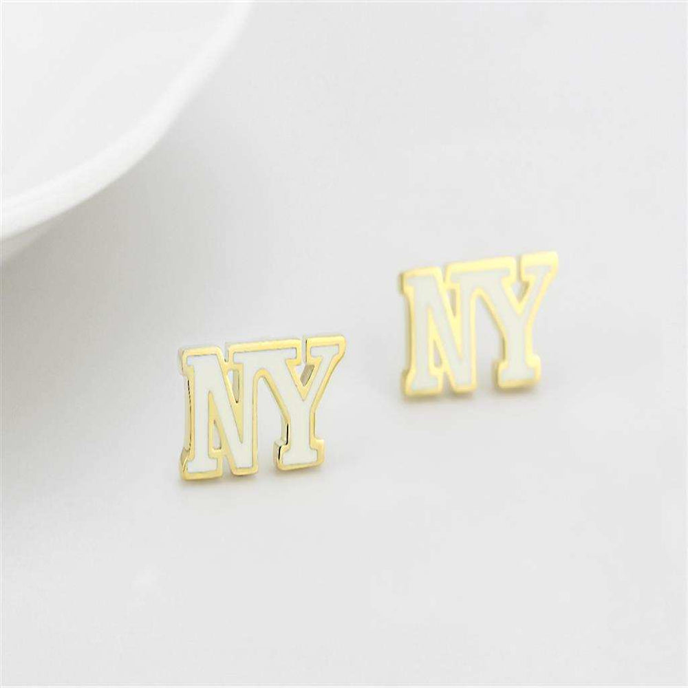 LO4666 - Gold Brass Earrings with Epoxy in White - Alamode - Flyclothing LLC