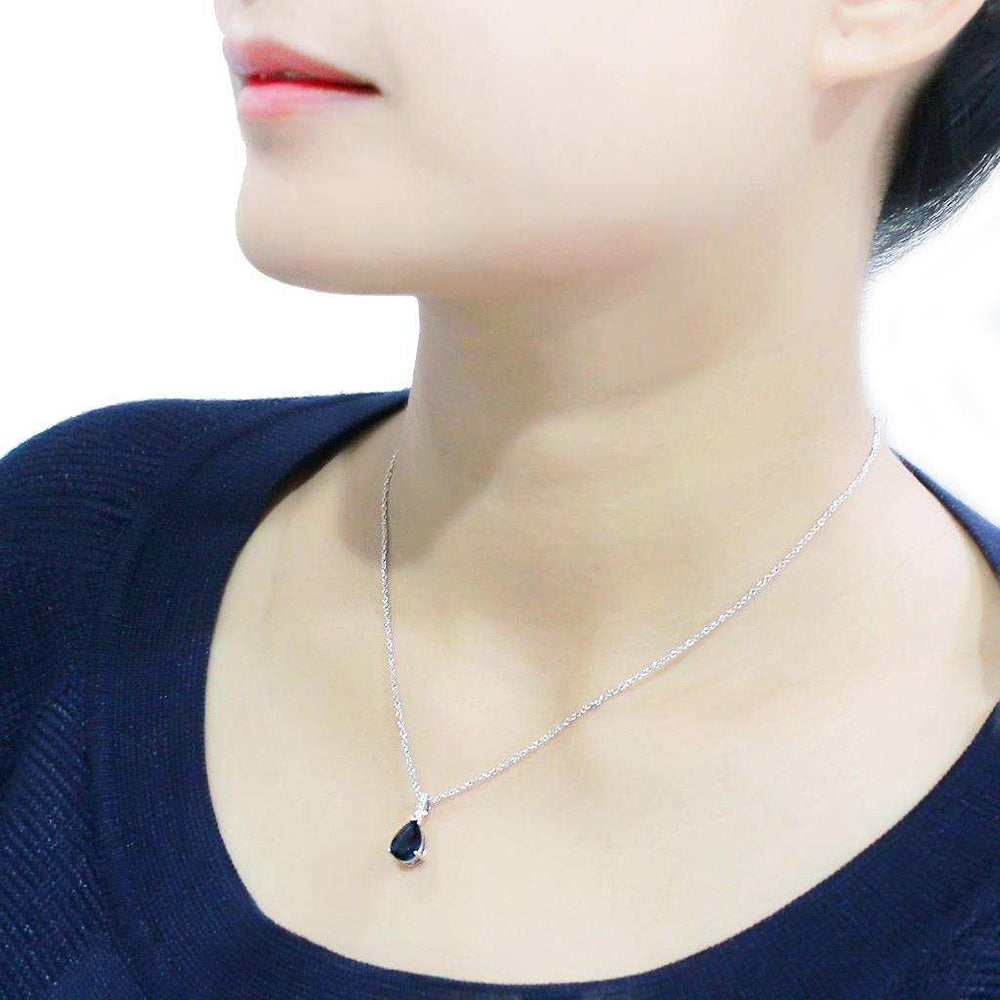 LO4683 - Rhodium Brass Chain Pendant with Synthetic in Montana - Alamode - Flyclothing LLC