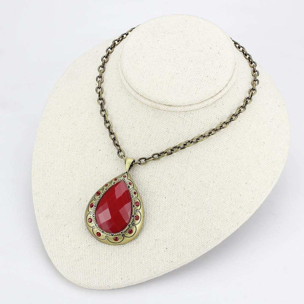 LO4686 - Antique Copper Brass Chain Pendant with Synthetic Synthetic Stone in Red Series - Alamode - Flyclothing LLC