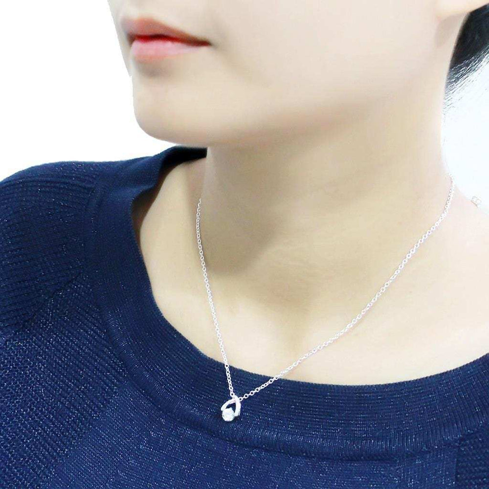 LO4692 - Silver+ e-coating Brass Chain Pendant with AAA Grade CZ in Clear - Alamode - Flyclothing LLC