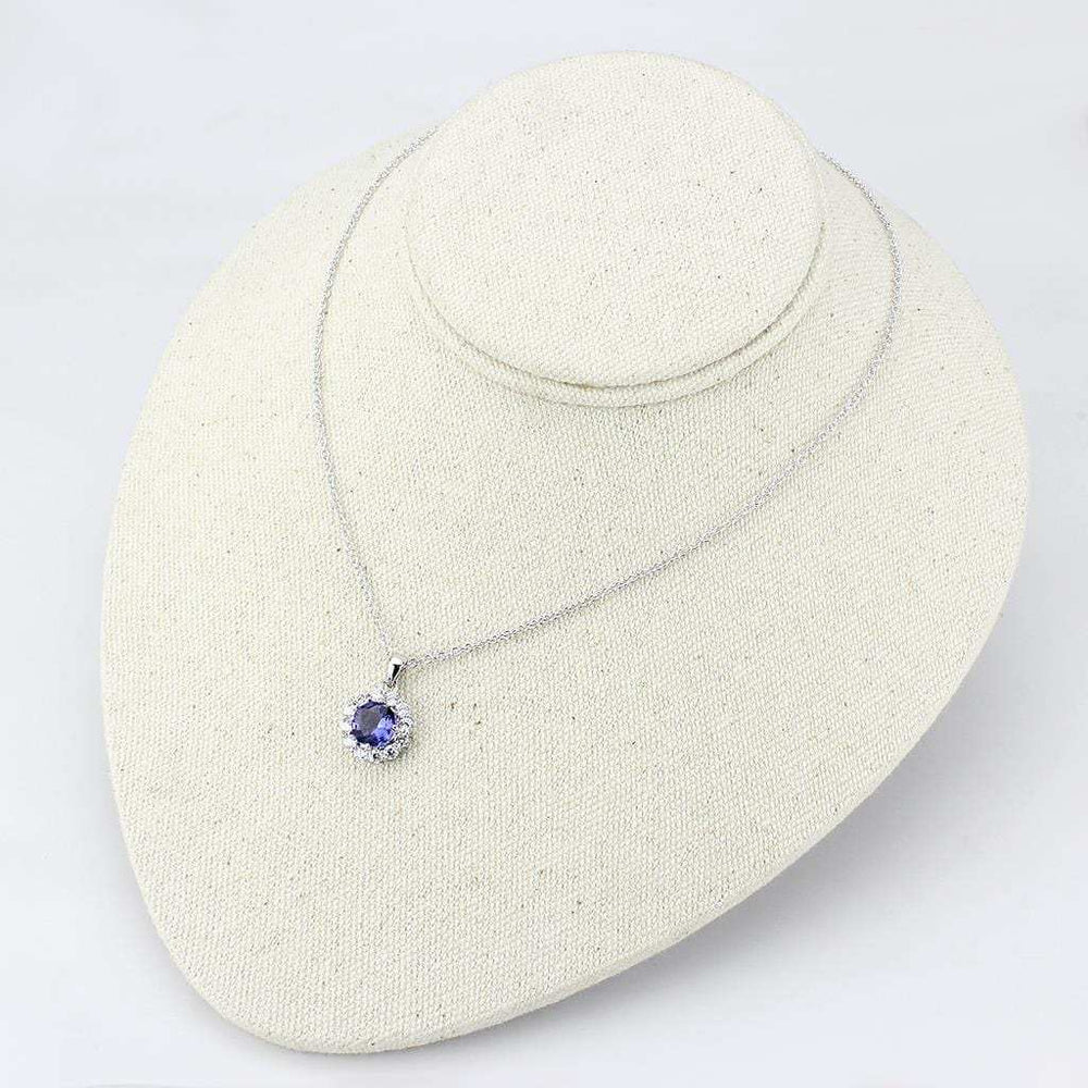 LO4697 - Rhodium Brass Chain Pendant with Synthetic Synthetic Glass in Tanzanite - Alamode - Flyclothing LLC