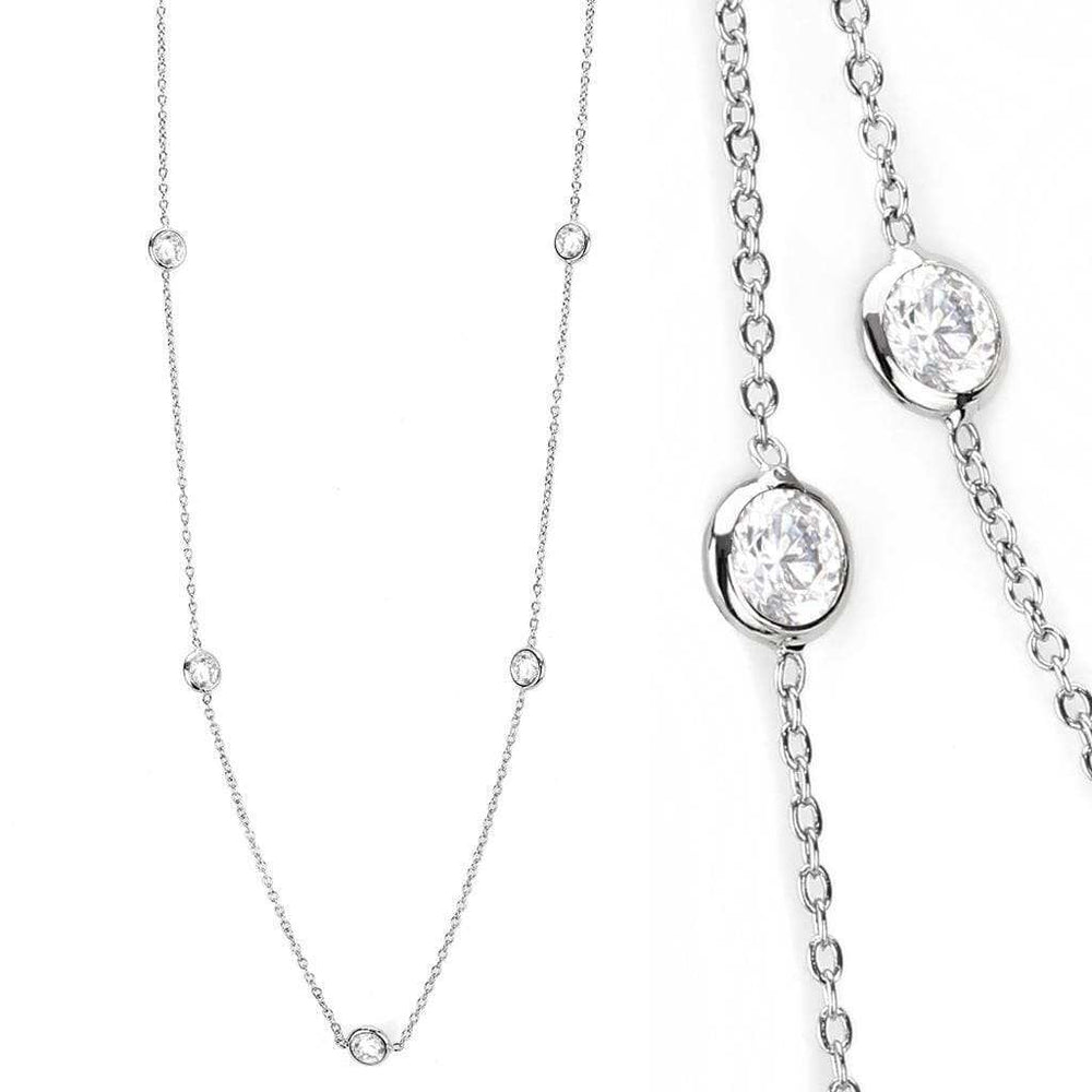 LO4704 - Rhodium Brass Necklace with AAA Grade CZ in Clear - Alamode - Flyclothing LLC