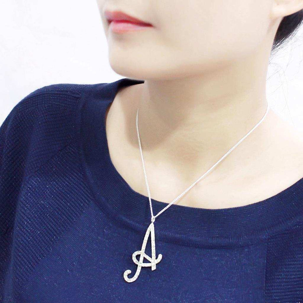 LO4707 - Silver Brass Chain Pendant with Top Grade Crystal in Clear - Alamode - Flyclothing LLC