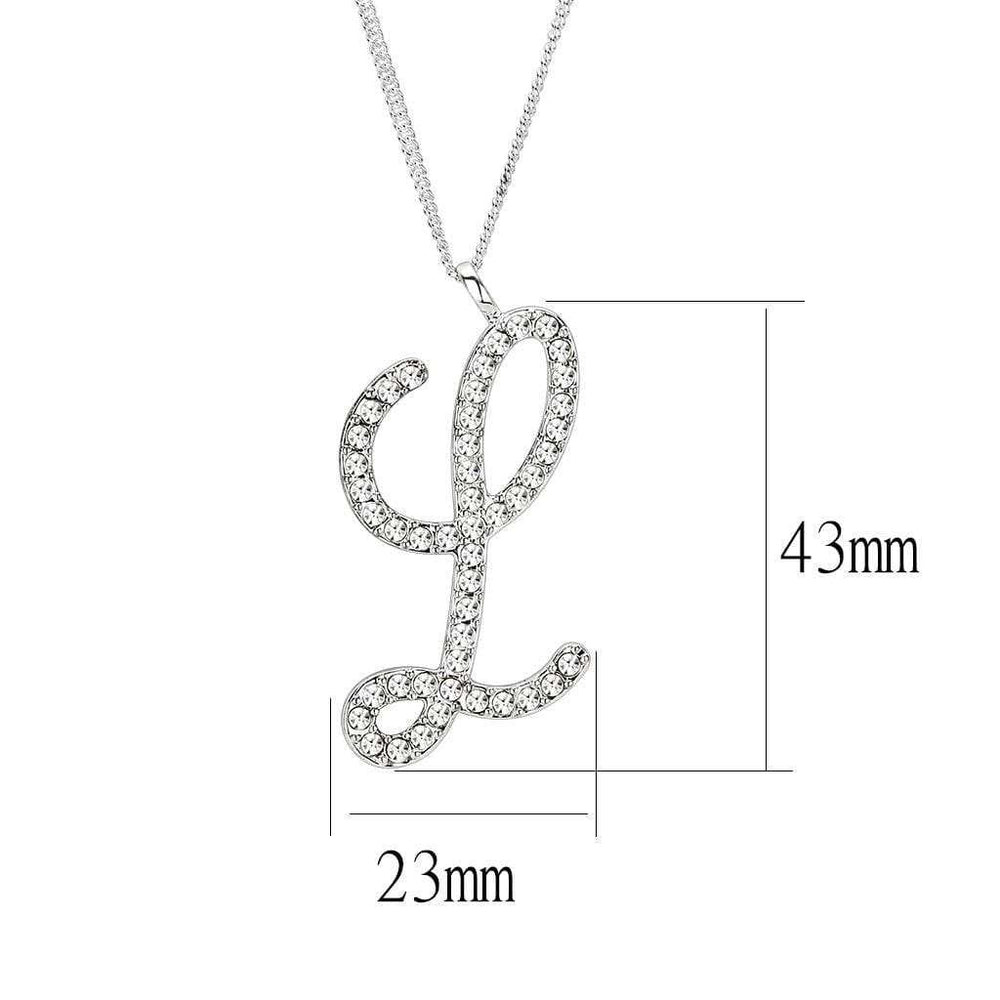 LO4709 - Silver Brass Chain Pendant with Top Grade Crystal in Clear - Alamode - Flyclothing LLC