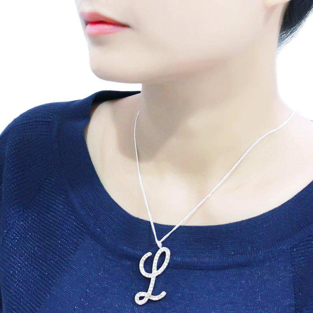 LO4709 - Silver Brass Chain Pendant with Top Grade Crystal in Clear - Alamode - Flyclothing LLC