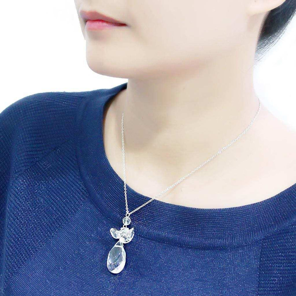 LO4711 - Rhodium Brass Chain Pendant with AAA Grade CZ in Clear - Alamode - Flyclothing LLC