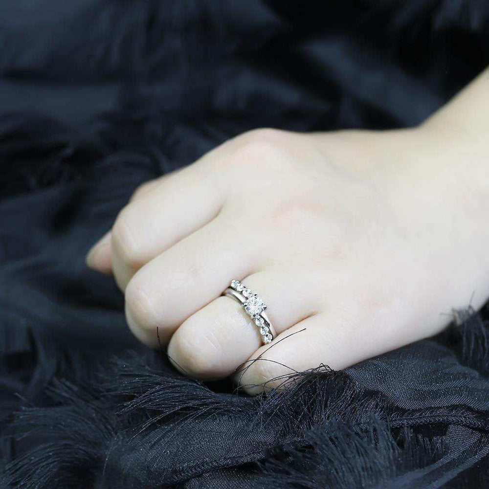 LO4713 - Rhodium Brass Ring with AAA Grade CZ in Clear - Alamode - Flyclothing LLC