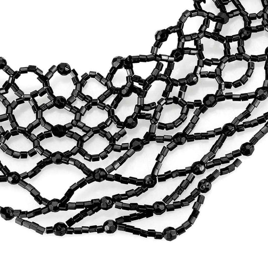 LO4716 - Rhodium Brass Necklace with Synthetic Synthetic Glass in Jet - Alamode - Flyclothing LLC