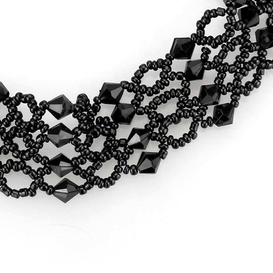 LO4718 - Rhodium Brass Necklace with Synthetic Synthetic Glass in Jet - Alamode - Flyclothing LLC