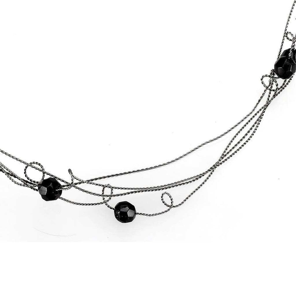 LO4719 - Ruthenium White Metal Necklace with Synthetic Synthetic Glass in Jet - Alamode - Flyclothing LLC