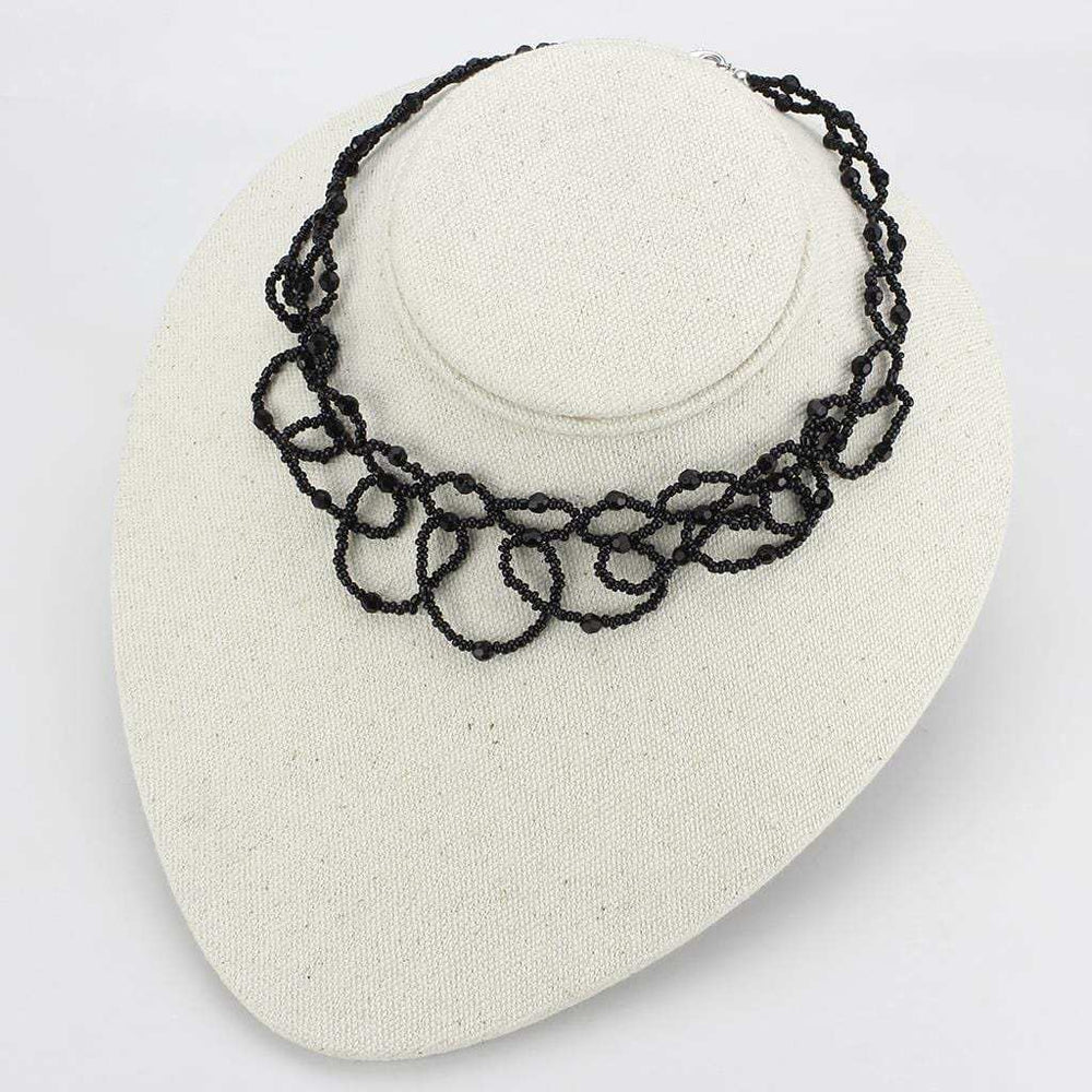 LO4721 - Rhodium Brass Necklace with Synthetic Synthetic Glass in Jet - Alamode - Flyclothing LLC