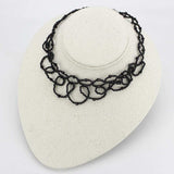 LO4721 - Rhodium Brass Necklace with Synthetic Synthetic Glass in Jet - Alamode - Flyclothing LLC
