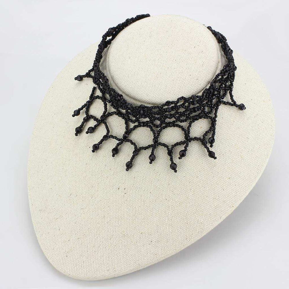 LO4722 - Rhodium Brass Necklace with Synthetic Synthetic Glass in Jet - Alamode - Flyclothing LLC