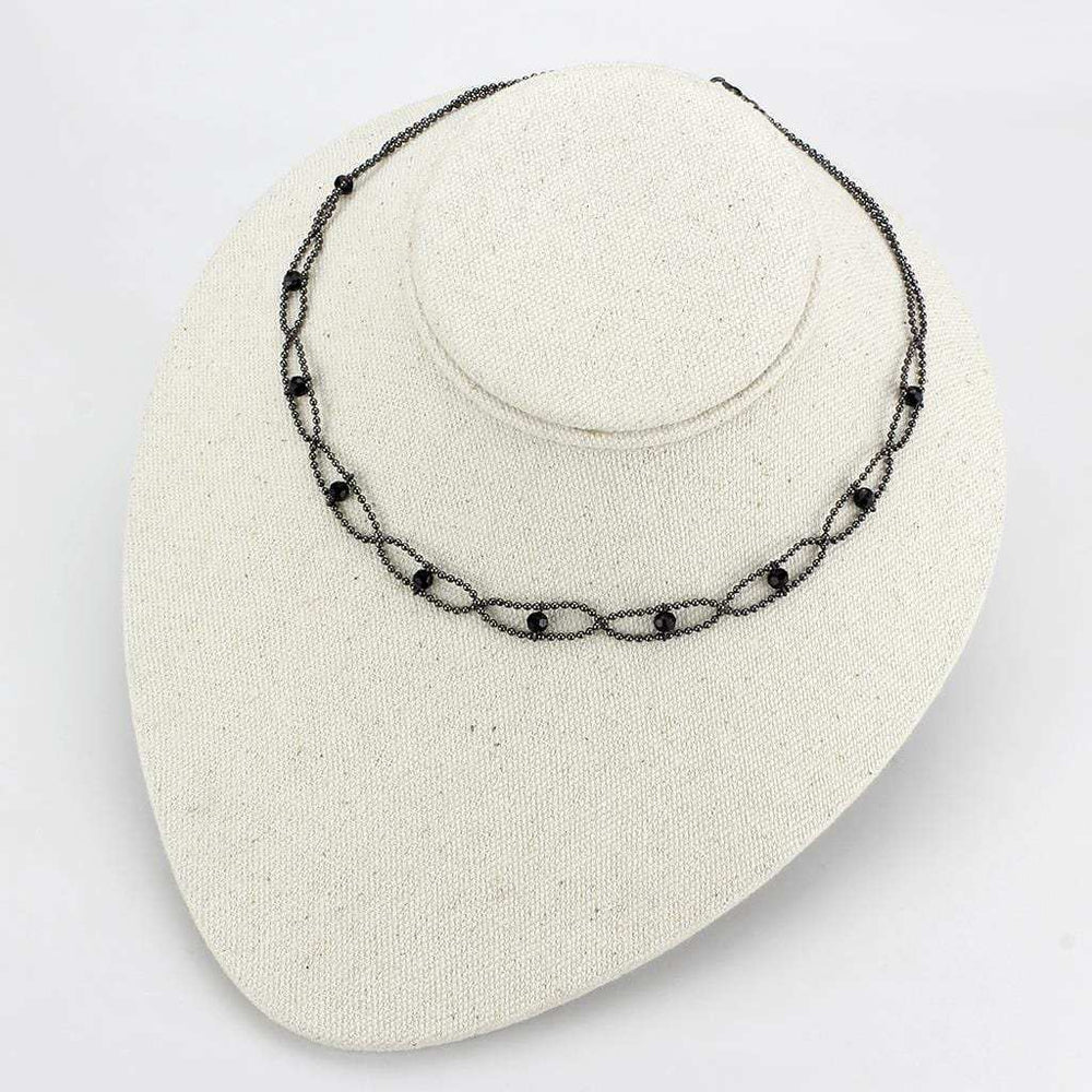 LO4723 - Ruthenium White Metal Necklace with Synthetic Synthetic Glass in Jet - Alamode - Flyclothing LLC