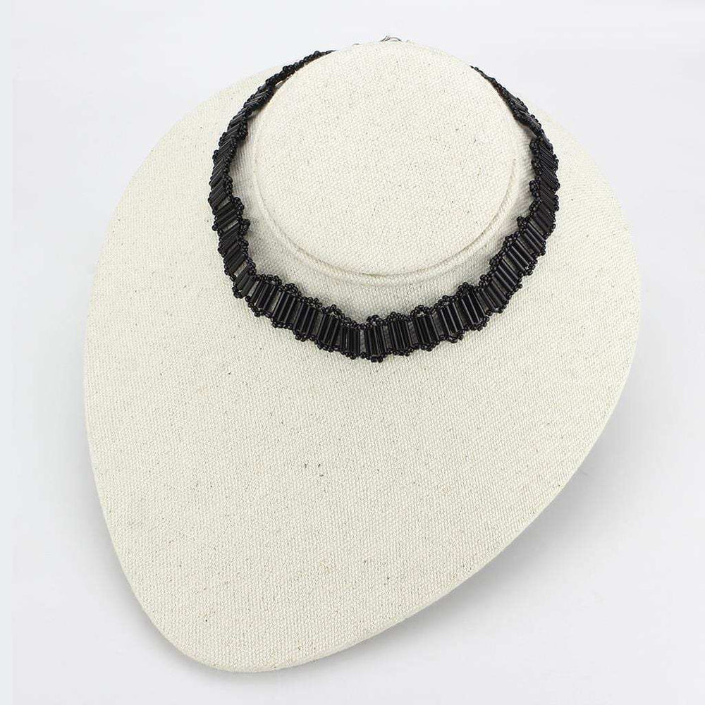 LO4724 - Rhodium White Metal Necklace with Synthetic Synthetic Glass in Jet - Alamode - Flyclothing LLC