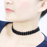 LO4724 - Rhodium White Metal Necklace with Synthetic Synthetic Glass in Jet - Alamode - Flyclothing LLC