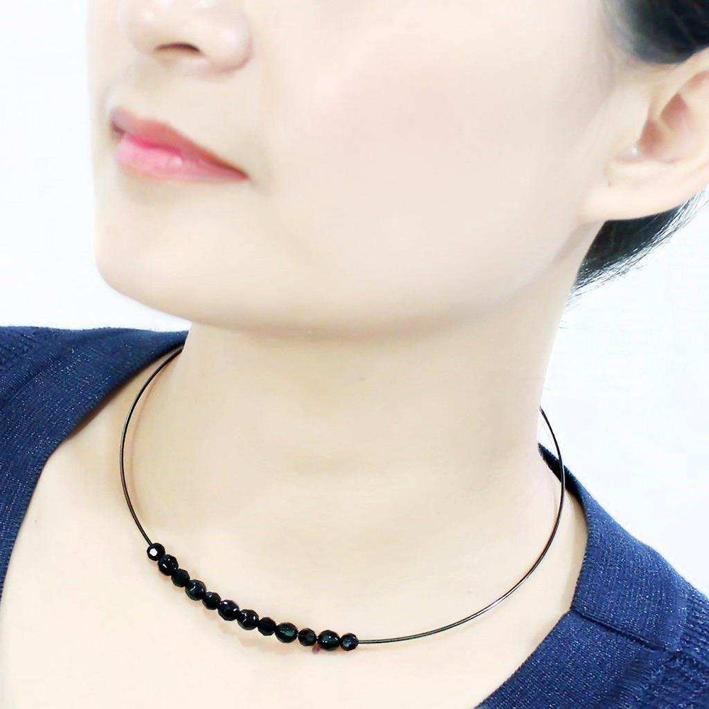 LO4725 - Ruthenium White Metal Necklace with Synthetic Synthetic Glass in Jet - Alamode - Flyclothing LLC