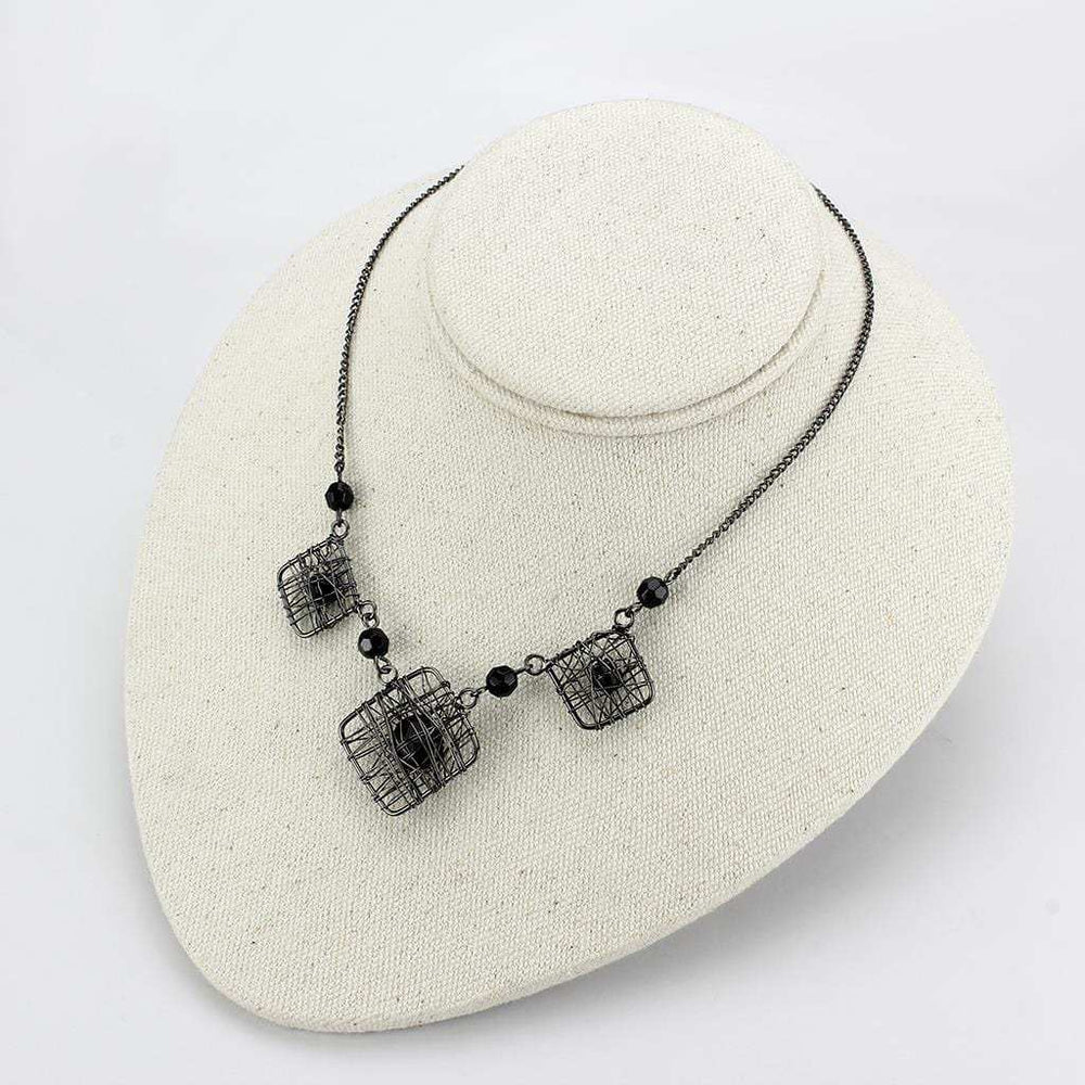 LO4727 - Ruthenium White Metal Necklace with Synthetic Synthetic Glass in Jet - Alamode - Flyclothing LLC