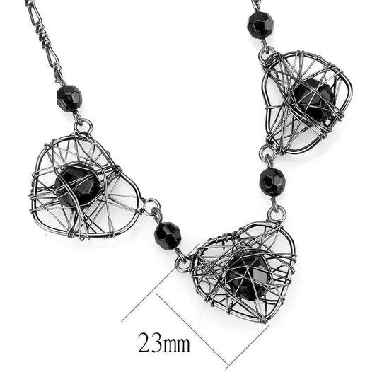 LO4728 - Ruthenium White Metal Necklace with Synthetic Synthetic Glass in Jet - Alamode - Flyclothing LLC