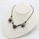 LO4728 - Ruthenium White Metal Necklace with Synthetic Synthetic Glass in Jet - Alamode - Flyclothing LLC