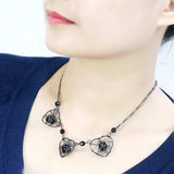 LO4728 - Ruthenium White Metal Necklace with Synthetic Synthetic Glass in Jet - Alamode - Flyclothing LLC