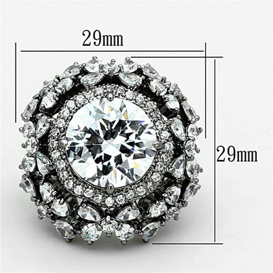 LOA874 - Ruthenium Brass Ring with AAA Grade CZ in Clear - Alamode - Flyclothing LLC