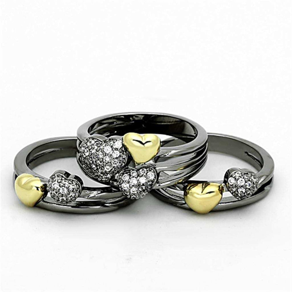 LOA875 - Gold+Ruthenium Brass Ring with AAA Grade CZ in Clear - Alamode - Flyclothing LLC