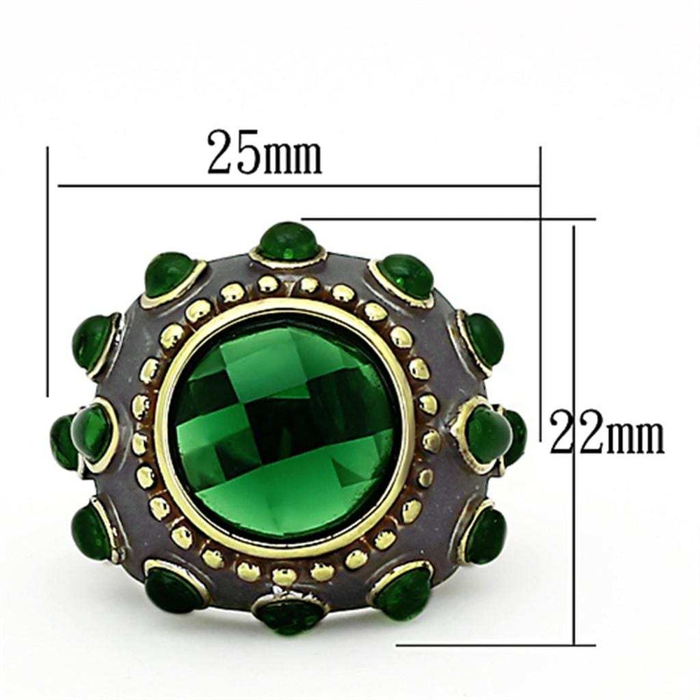 LOA881 - Reverse Two-Tone Brass Ring with Synthetic Synthetic Glass in Emerald - Alamode - Flyclothing LLC