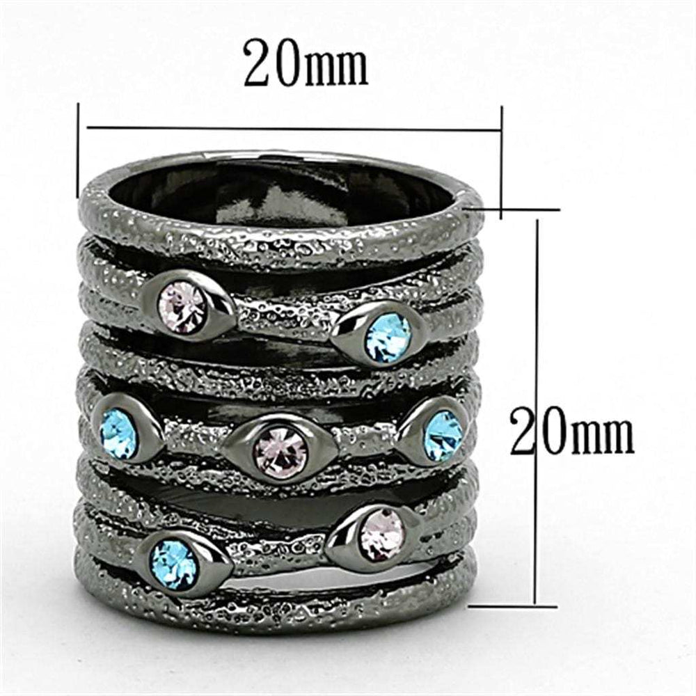 LOA883 - Ruthenium Brass Ring with Top Grade Crystal in Multi Color - Alamode - Flyclothing LLC