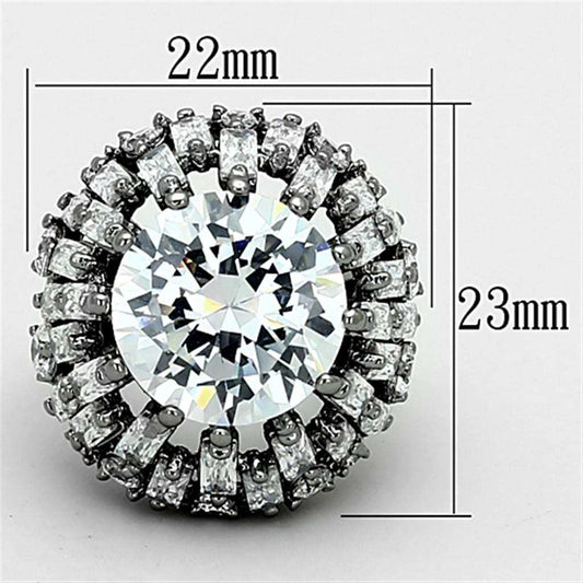 LOA885 - Ruthenium Brass Ring with AAA Grade CZ in Clear - Alamode - Flyclothing LLC