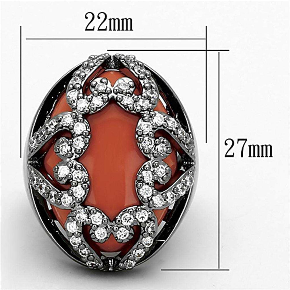 LOA886 - Ruthenium Brass Ring with Synthetic Cat Eye in Orange - Alamode - Flyclothing LLC