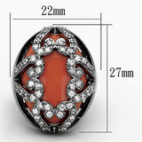 LOA886 - Ruthenium Brass Ring with Synthetic Cat Eye in Orange - Alamode - Flyclothing LLC