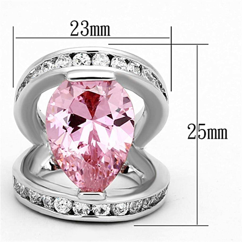 LOA924 - Rhodium Brass Ring with AAA Grade CZ in Rose - Alamode - Flyclothing LLC