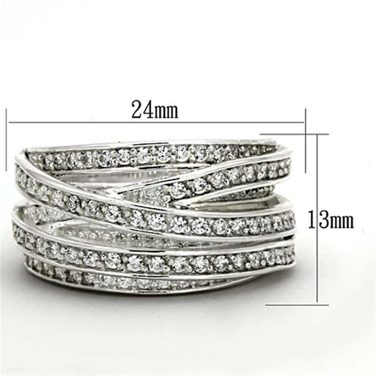 LOS716 - Silver 925 Sterling Silver Ring with AAA Grade CZ in Clear - Alamode - Flyclothing LLC