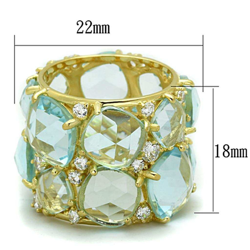 LOS766 - Gold 925 Sterling Silver Ring with Synthetic Synthetic Glass in Sea Blue - Alamode - Flyclothing LLC